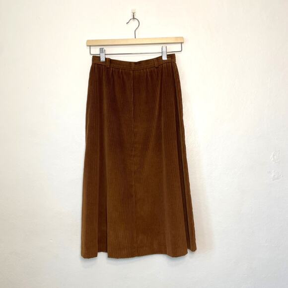 Vintage – Brown Corduroy High Rise A-Line Midi Skirt - Picture 1 of 7